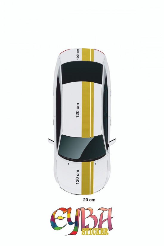 3 Parça Çift Şerit Oto Sticker - Araba Sticker - 20x120 Cm (2 Adet) 20x100 Cm (1 Adet)