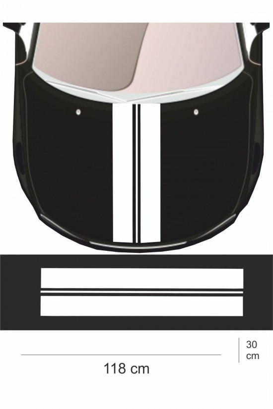 Sticker 118x30 Cm Kaput 2 Kalın Çift Şerit Sticker Oto Sticker - Kaput Sticker - Oto Sticker