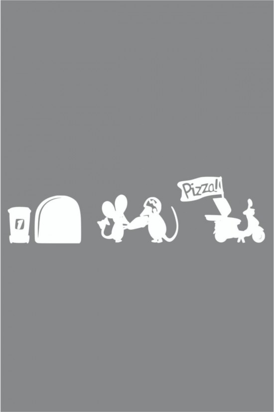 Pizzacı Fare Duvar Sticker - Oto Sticker 32cm X 11 Cm