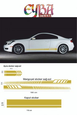 Marşpiyel,kaput,yan Ayna Oto Sticker - Araba Sticker - 5 Parça- 180x10 Cm,118x20cm,20x2,5cm Sport2