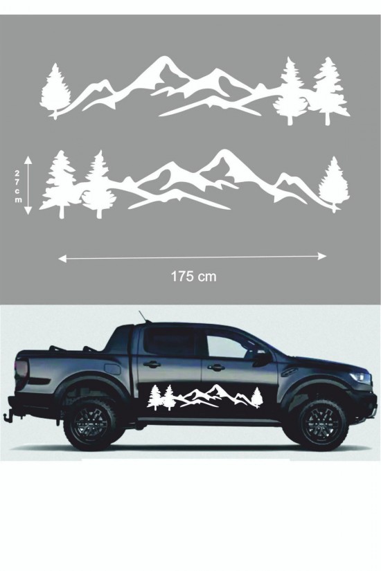 Off Road Yan Kapı Sticker Dağ Çam Doğa 175x27cm 2 Adet