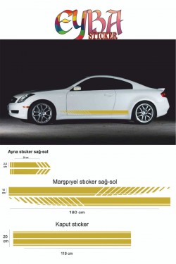 Marşpiyel,kaput,yan Ayna Oto Sticker - Araba Sticker - 5 Parça- 180x10 Cm,90x20cm,20x2,5cm Sport 3