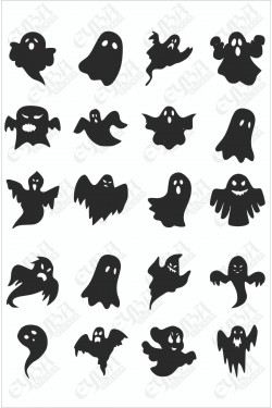 Hayaletler Stickeri 20 Adet - Duvar Sticker Siyah Renk -6x6cm- Duvar Sticker