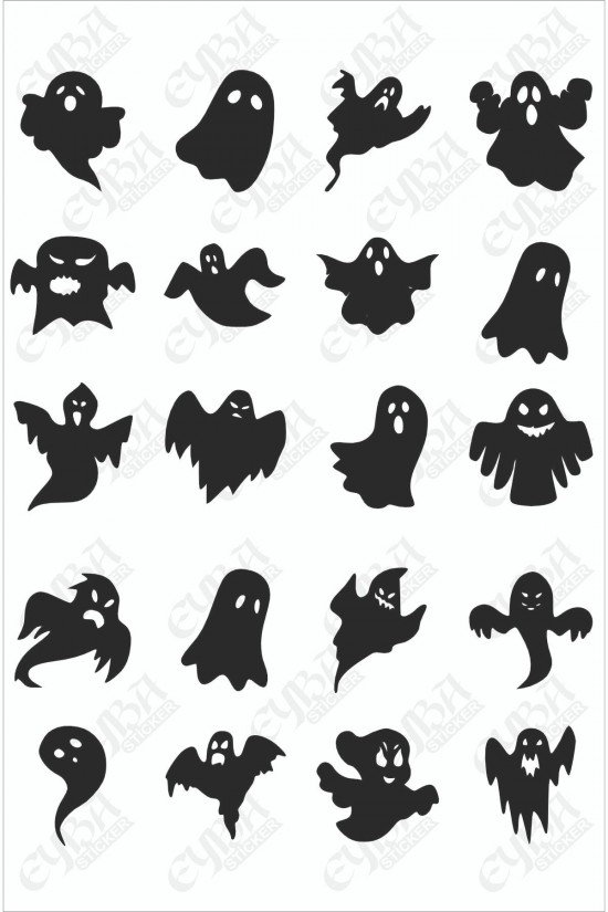 Hayaletler Stickeri 20 Adet - Duvar Sticker Siyah Renk -6x6cm- Duvar Sticker