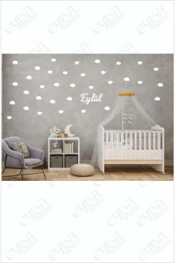 Bebek Odası Çocuk Odası Bulut Sticker 36 Parça Kişiye Özel Isimli Sticker