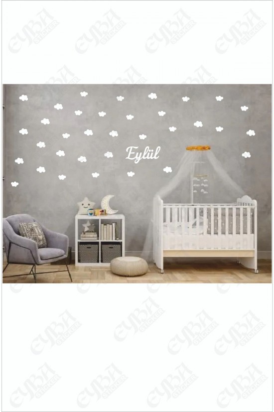 Bebek Odası Çocuk Odası Bulut Sticker 36 Parça Kişiye Özel Isimli Sticker Bebek Odası Çocuk Odası Bulut Sticker 36 Parça Kişiye Özel Isimli Sticker