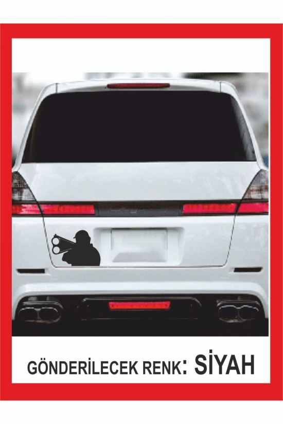 Avcı Ve Tüfeği Sticker -65x45cm- Oto Sticker - Duvar Sticker - Kamp Sticker -traktör Sticker