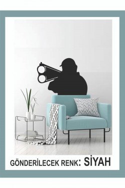 Avcı Ve Tüfeği Sticker -65x45cm- Oto Sticker - Duvar Sticker - Kamp Sticker -traktör Sticker