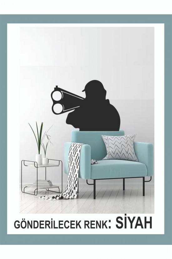 Avcı Ve Tüfeği Sticker -65x45cm- Oto Sticker - Duvar Sticker - Kamp Sticker -traktör Sticker