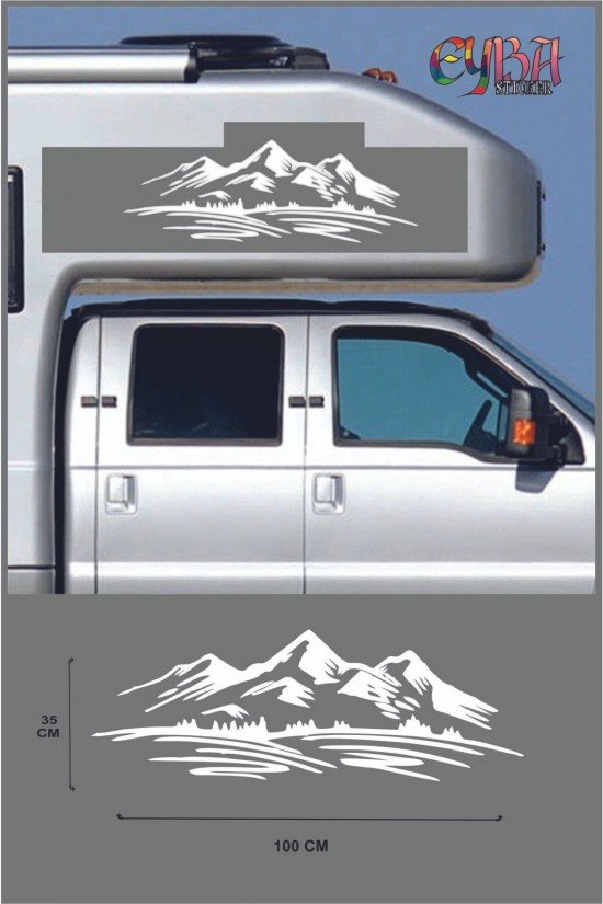 100x28cm Ağaç Dağ Araba Dekor Orman Sticker - Off Road - Karavan - Oto Sticker -