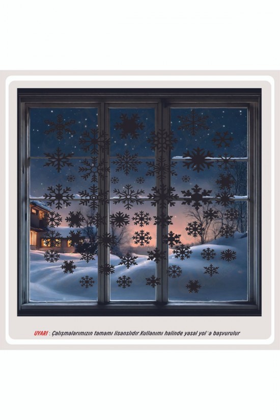 50adet beyaz kar tanesi Karışık çeşitlerde toplam boyut 50x40cm Düz zeminlere uygulanır. ; Uygulayacağınız zeminin temiz ve kuru olmasına özen gösteriniz. ; Dayanıklı malzemeden üretilmiştir.;