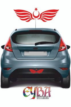 Ay Yıldız Kanatlı Türk Bayrağı 30x6 Cm Oto Kapı Cam Kaput Sticker