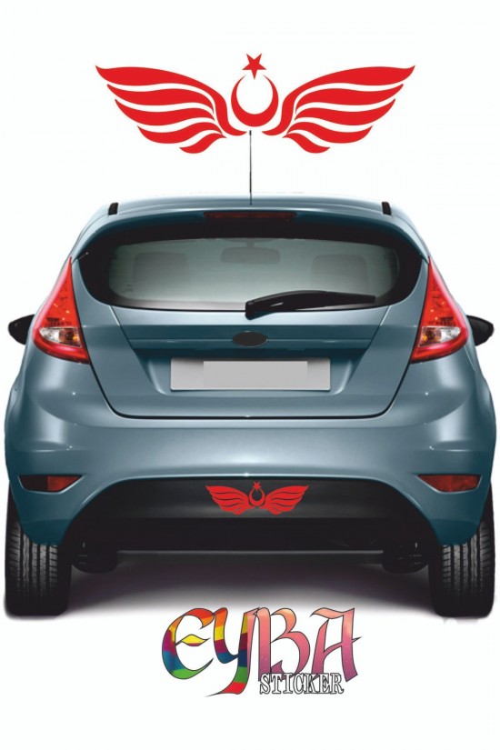 Ay Yıldız Kanatlı Türk Bayrağı 30x6 Cm Oto Kapı Cam Kaput Sticker