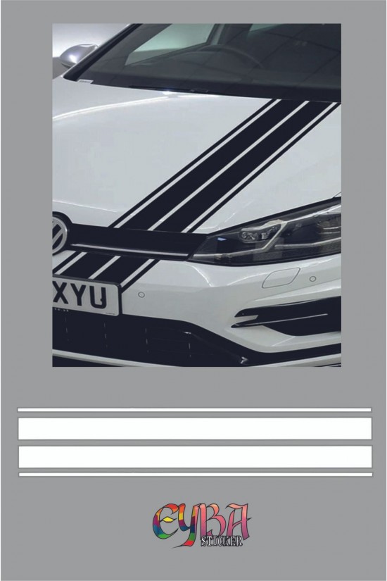 120x15cm -çift Şerit Araba Kaput Sticker - Oto Sticker -