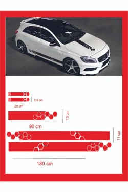 Marşpiyel,kaput,yan Ayna Sticker 5 Li Set 180*11cm , 20*2,5cm , 1 Adet 90*13cm Oto Sticker