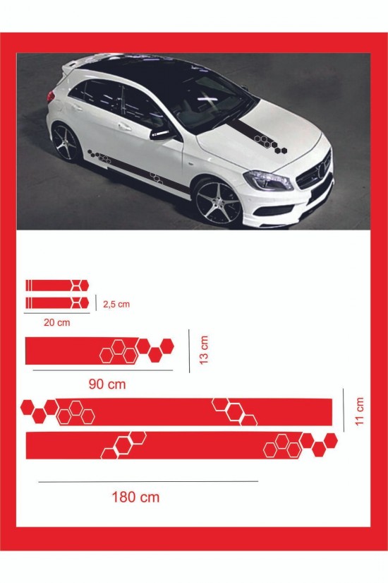Marşpiyel,kaput,yan Ayna Sticker 5 Li Set 180*11cm , 20*2,5cm , 1 Adet 90*13cm Oto Sticker