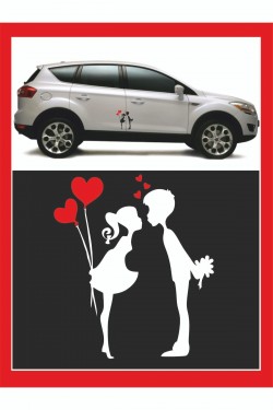 Yeni Trend 18*15cm Balonlu Kalpli Öpüşen Çocuklar Sticker - Oto Sticker -