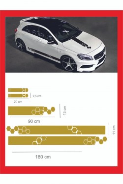 Marşpiyel,kaput,yan Ayna Sticker 5 Li Set 180*11cm , 20*2,5cm , 1 Adet 90*13cm Oto Sticker