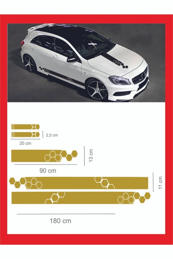 Marşpiyel,kaput,yan Ayna Sticker 5 Li Set 180*11cm , 20*2,5cm , 1 Adet 90*13cm Oto Sticker