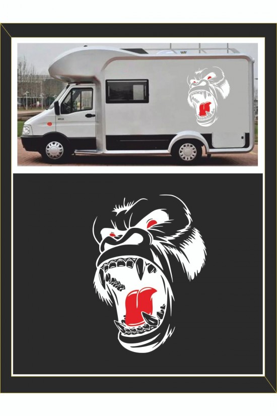 Goril Sticker 62*45cm 1 Adet Kong Kafatası - Oto Sticker - Kamp Sticker - Karavan Sticker
