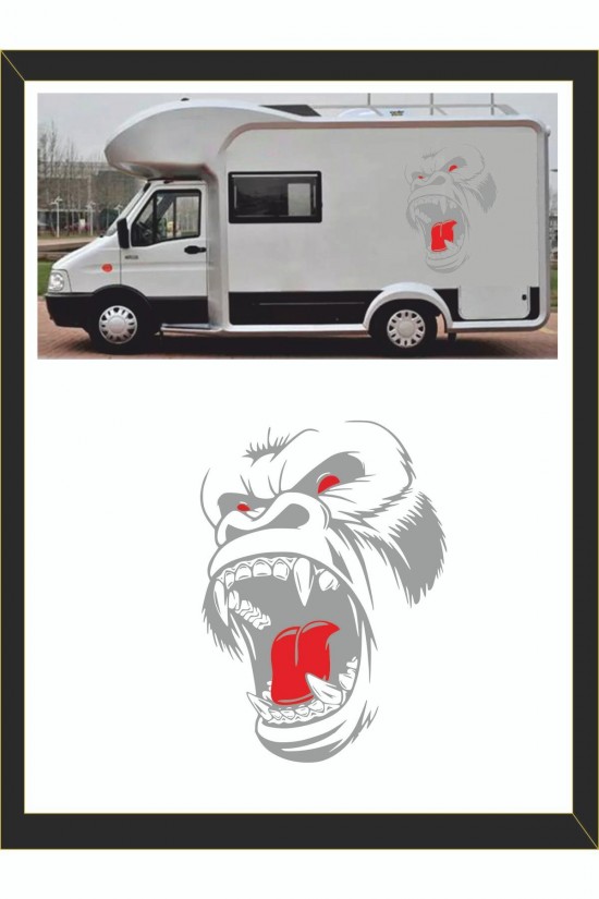 Goril Sticker 62*45cm 1 Adet Kong Kafatası - Oto Sticker - Kamp Sticker - Karavan Sticker