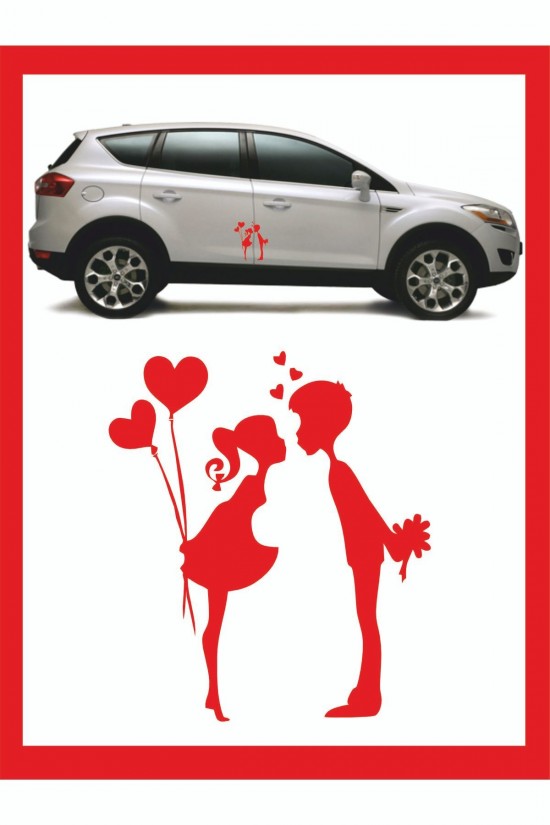 Yeni Trend 18*15cm Balonlu Kalpli Öpüşen Çocuklar Sticker