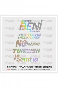 Arka Cam Sticker 5 li set Ararsın beni mum gibi Hologram 40x25cm LÜTFEN DİKKAT RENKLİ DEĞİLDİR
