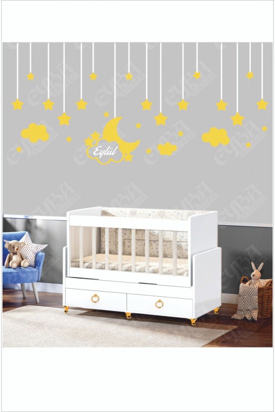 Bebek Odası Çocuk Odası Sticker 65 Parça Kişiye Özel Isimli Ay Yıldız Bulut Sticker Bebek Odası Çocuk Odası Sticker 65 Parça Kişiye Özel Isimli Ay Yıldız Bulut Sticker