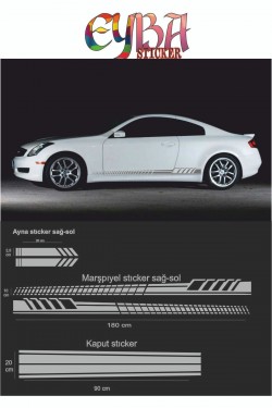 Marşpiyel,kaput,yan Ayna Oto Sticker - Araba Sticker - 5 Parça- 180x10 Cm,90x20cm,20x2,5cm Sport1