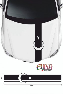 Sticker Ön Kaput Ay Yıldız Şerit Sticker - Oto Sticker 118x20cm