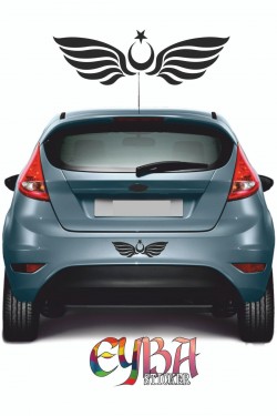 Ay Yıldız Kanatlı Türk Bayrağı 30x6 Cm Oto Kapı Cam Kaput Sticker