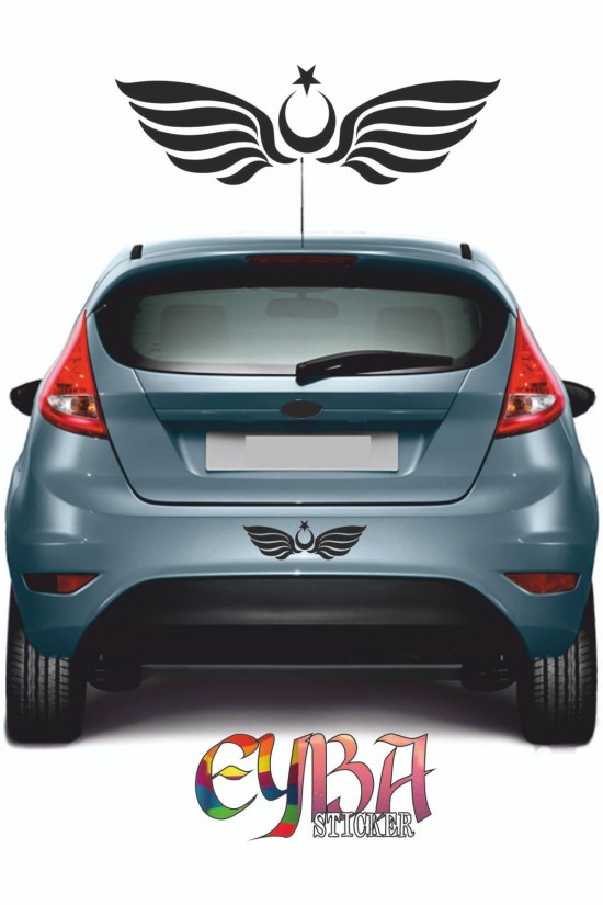 Ay Yıldız Kanatlı Türk Bayrağı 30x6 Cm Oto Kapı Cam Kaput Sticker