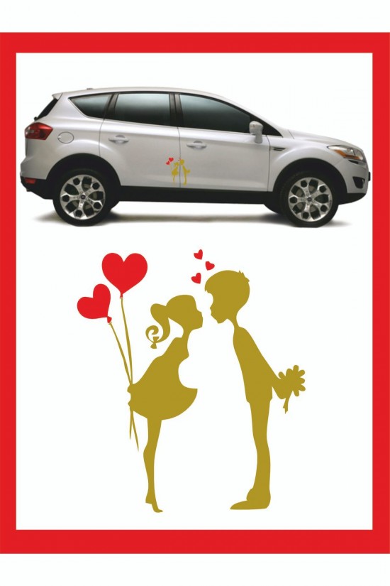 Yeni Trend 18*15cm Balonlu Kalpli Öpüşen Çocuklar Sticker - Oto Sticker -