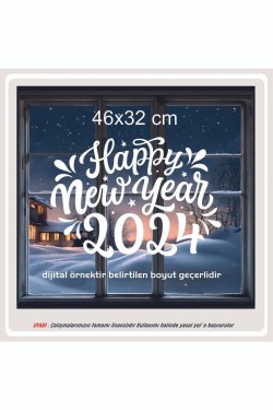 hapy new year 2024 yılbaşı sticker süs cam yapıştırma - oto sticker - karavan sticker