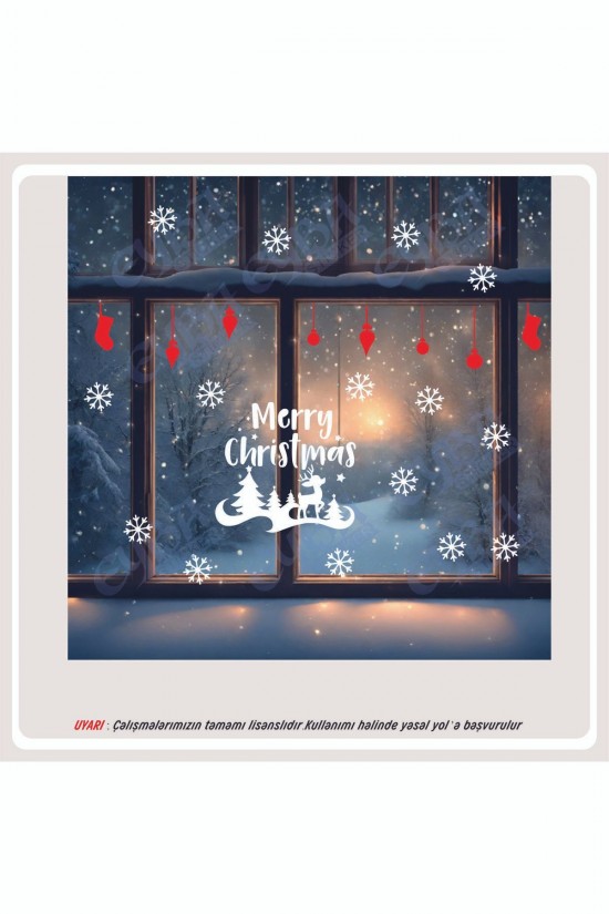 yavru ceylan doğa mutlu yıllar kar çorabı kırmızı beyaz yılbaşı sticker süs cam kar tanesi