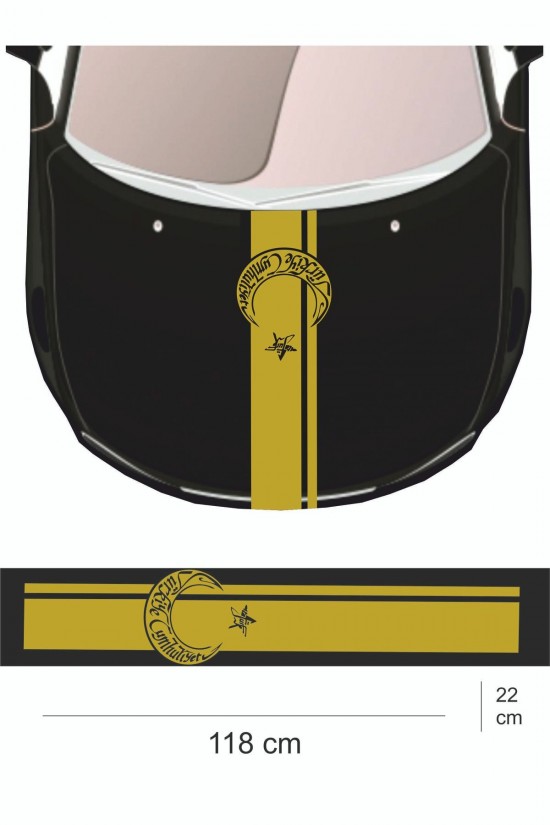 Sticker 118x22 Cm - Türkiye Cumhuriyeti Atatürk Yazılı - Uzun Kaput Oto Sticker - Araba Çıkartma