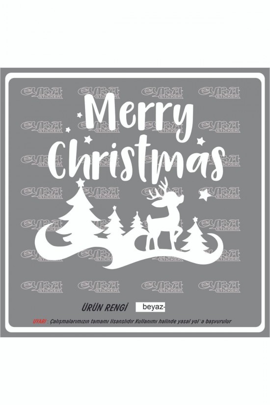 Merry cristimas yavru ceylan yılbaşı sticker süs cam kar tanesi yapıştırma