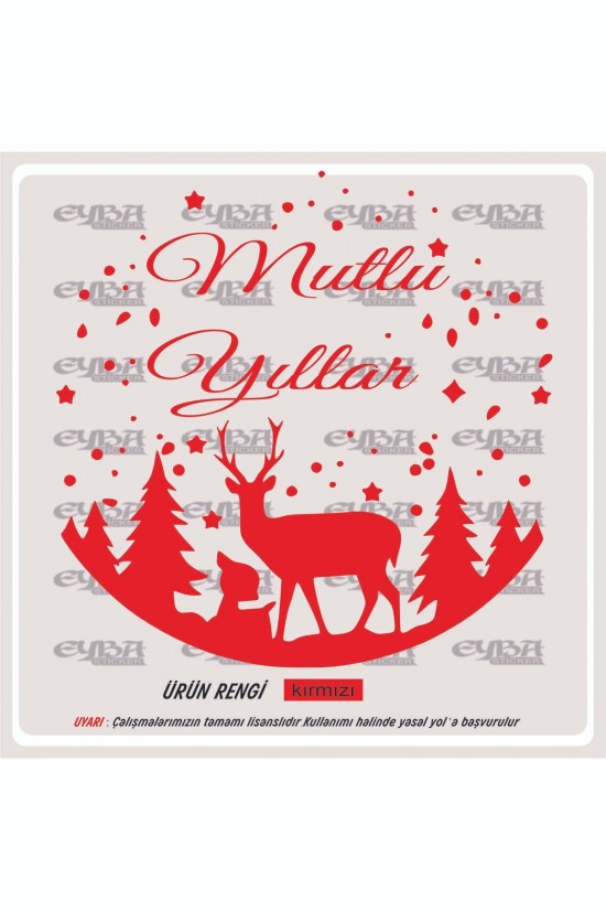 mutlu yıllar geyikler yılbaşı sticker - yapıştırma - etiket - karavan - araç sticker