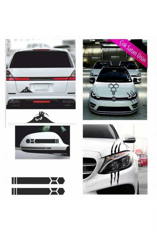 Araba 4'lü Mega Sticker Petek-yan Ayna-bakan Adam-pençe