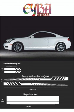 Marşpiyel,kaput,yan Ayna Oto Sticker - Araba Sticker - 5 Parça- 180x10 Cm,118x20cm,20x2,5cm Sport2