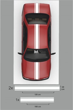 Çift Şerit Oto Sticker 3 Lü Set - Araba Sticker - Oto Sticker - 120x20cm (2adet), 100x20cm (1 Adet)