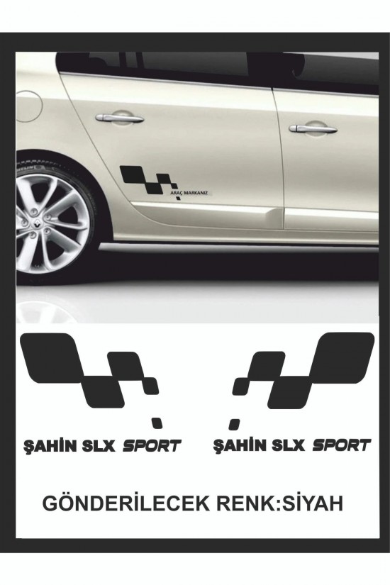 Şahin Slx Sport Damalı Sağ-sol Takım 2 Adet Oto Sticker 30x16 Cm Siyah