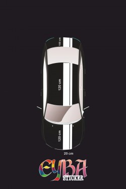 3 Parça Çift Şerit Oto Sticker - Araba Sticker - 20x120 Cm (2 Adet) 20x100 Cm (1 Adet)