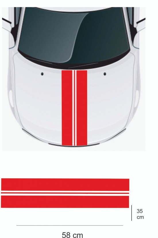 Sticker 118x30 Cm Kaput 2 Kalın Çift Şerit Sticker Oto Sticker - Kaput Sticker - Oto Sticker