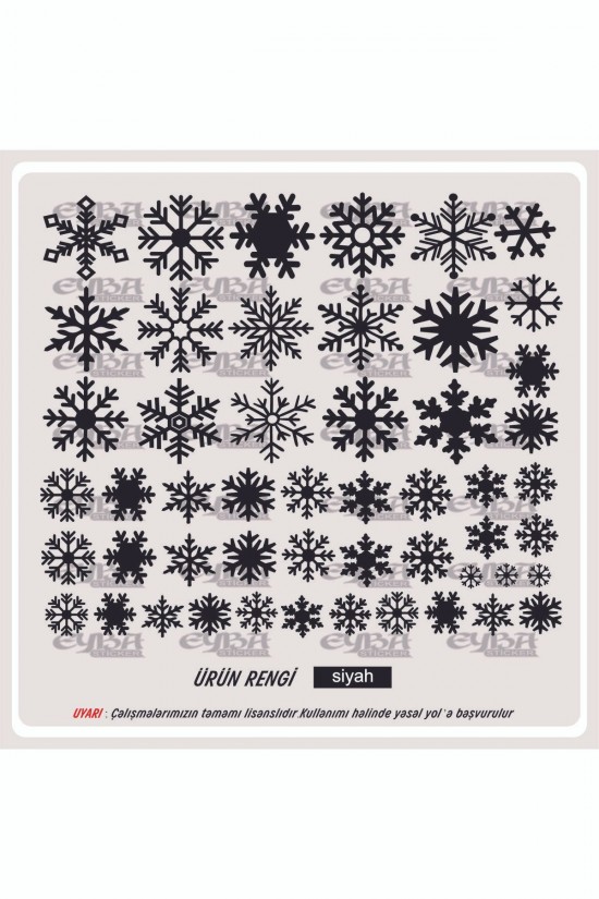 50adet beyaz kar tanesi Karışık çeşitlerde toplam boyut 50x40cm Düz zeminlere uygulanır. ; Uygulayacağınız zeminin temiz ve kuru olmasına özen gösteriniz. ; Dayanıklı malzemeden üretilmiştir.;