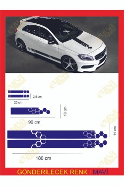 Marşpiyel,kaput,yan Ayna Sticker 5 Li Set 180*11cm , 20*2,5cm , 1 Adet 90*13cm Oto Sticker