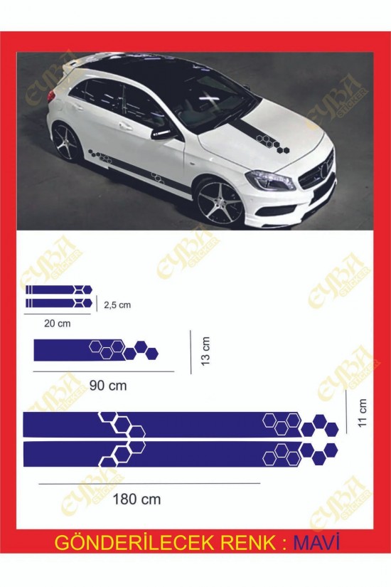 Marşpiyel,kaput,yan Ayna Sticker 5 Li Set 180*11cm , 20*2,5cm , 1 Adet 90*13cm Oto Sticker