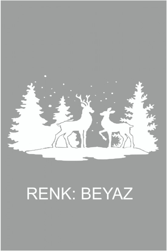 Yılbaşı Agacı Geyikler E-01 - Duvar Sticker 39x22cm - Oto Sticker