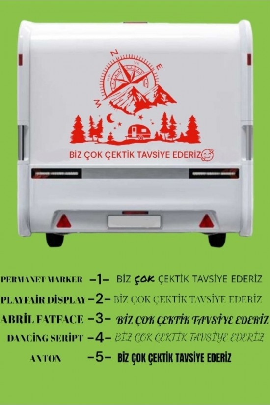 Çekme Karavan Motokaravan Araç Pusula Dağ Doğa Sticker Yapışkan Geyik Camp