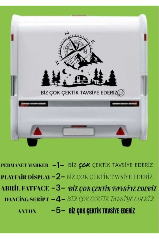 Çekme Karavan Motokaravan Araç Pusula Dağ Doğa Sticker Yapışkan Geyik Camp